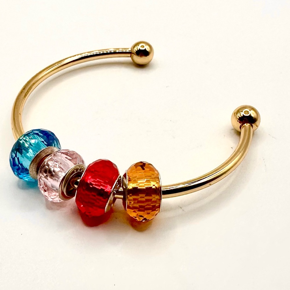 Goldplated cuff bangle bracelet w/screw 1/2 Cuff & colorful crystals, 925 silver